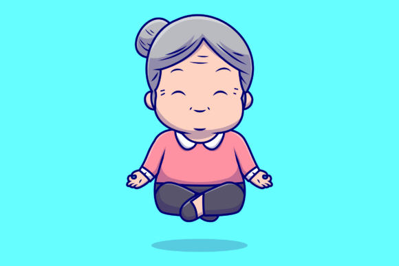 Download Cute Grandmother Meditation Yoga Cartoon - Meditation Collection