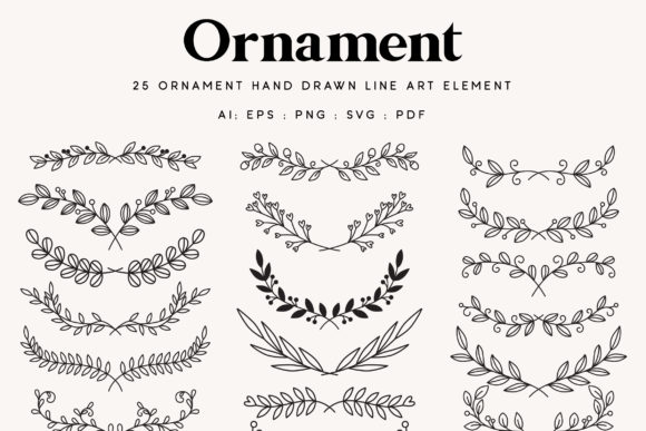 Download 25 Leaf Ornament Wedding Lineart Element - Element Collection